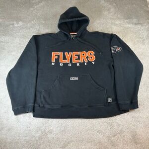 VTG CCM Philadelphia Flyers Hoodie Men's L Black NHL Hockey Embroidered Pullover